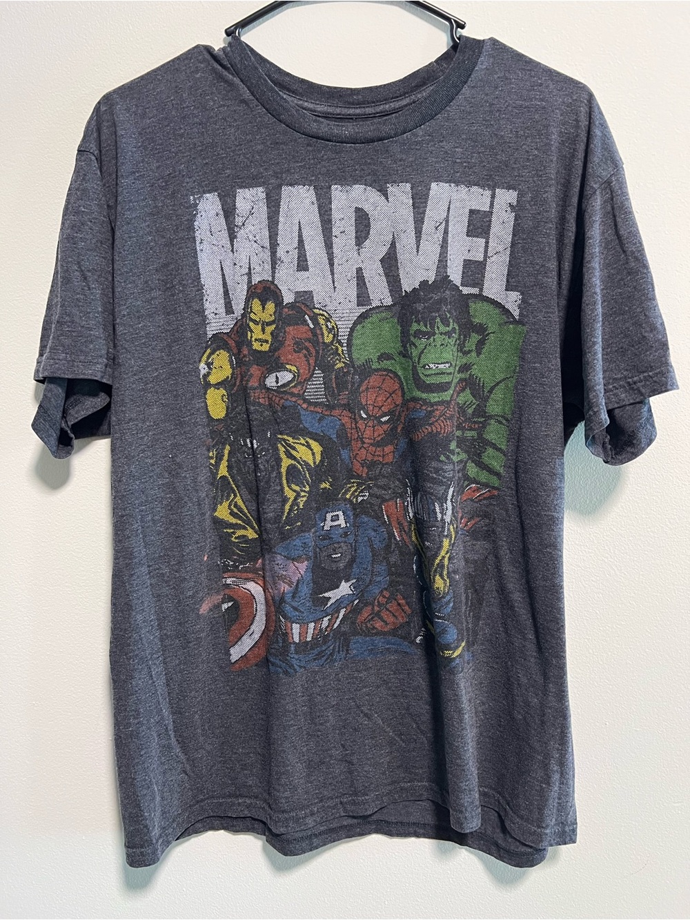 Marvel Short Sleeve Graphic Tee - Charcoal with Multi-Color Print